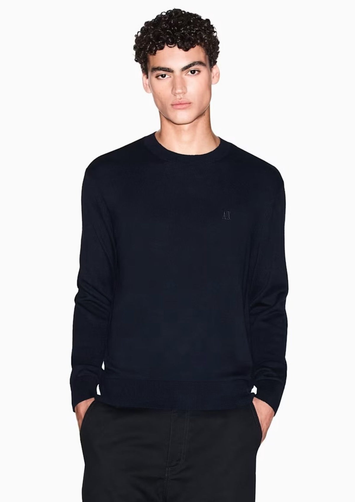 Maglione girocollo con logo in cotone viscosa e seta Icon Blu Navy Scuro XM000338 AF12291 UB101 ARMANI EXCHANGE