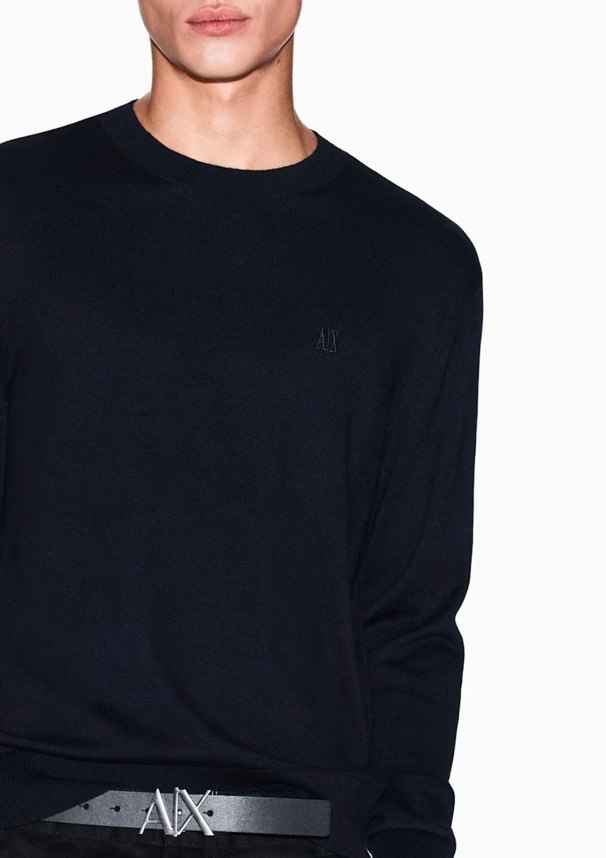 Maglione girocollo con logo in cotone viscosa e seta Icon Blu Navy Scuro XM000338 AF12291 UB101 ARMANI EXCHANGE