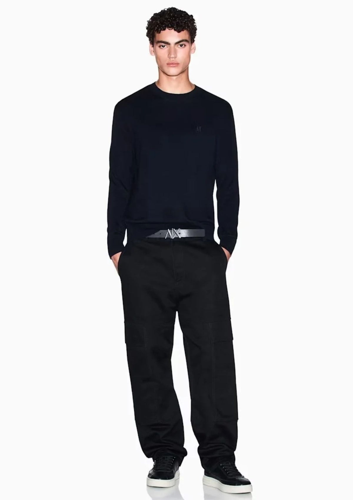 Maglione girocollo con logo in cotone viscosa e seta Icon Blu Navy Scuro XM000338 AF12291 UB101 ARMANI EXCHANGE