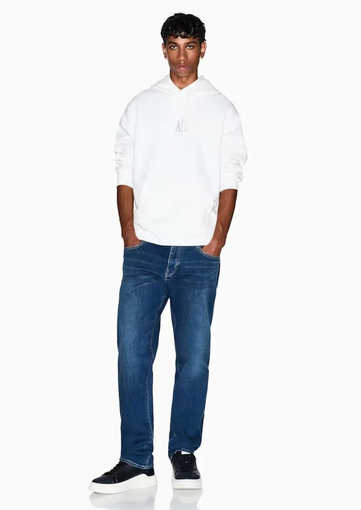 Felpa con cappuccio e tasca a marsupio con logo Icon Bianca XM000369 AF10818 U0009 ARMANI EXCHANGE