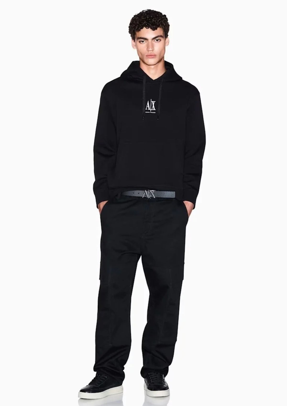 Felpa con cappuccio e tasca a marsupio con logo Icon Nera XM000369 AF10818 UC001 ARMANI EXCHANGE