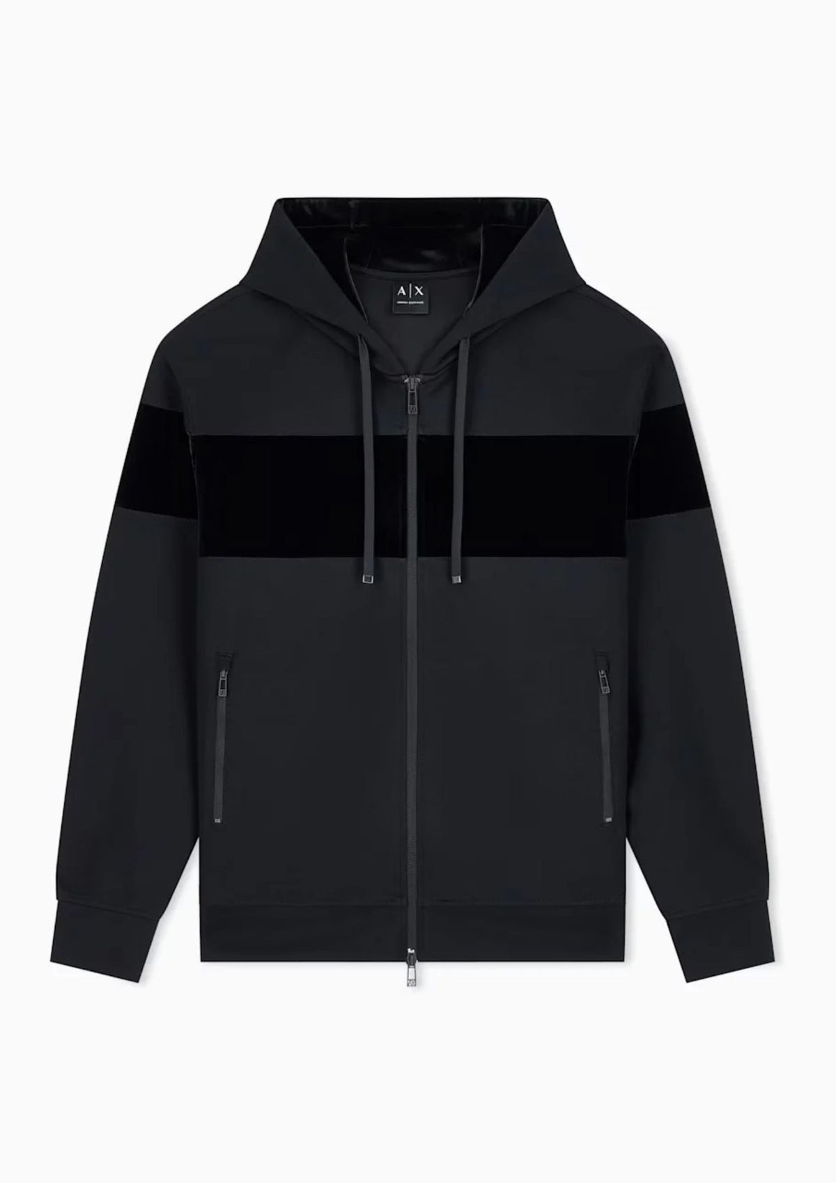 Felpa in modal stretch con cappuccio e banda in velluto Nera XM002923 AF19936 UC001 ARMANI EXCHANGE