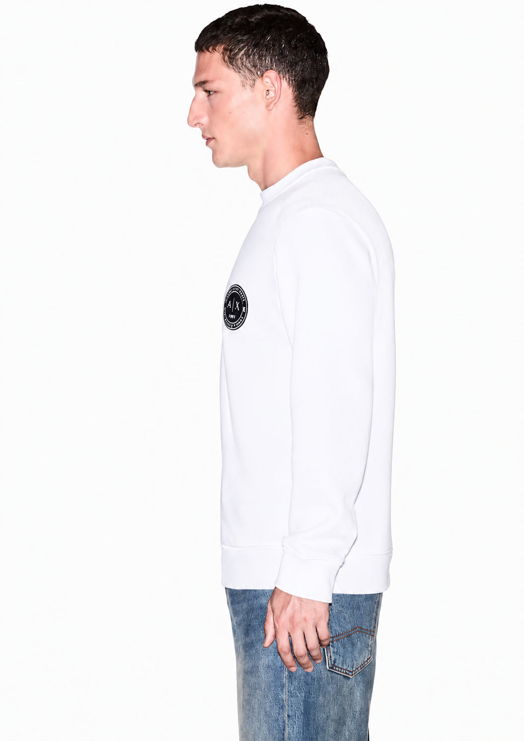 Felpa girocollo in piquet stretch con patch logo circolare Bianca XM002929 AF16222 U0007 ARMANI EXCHANGE