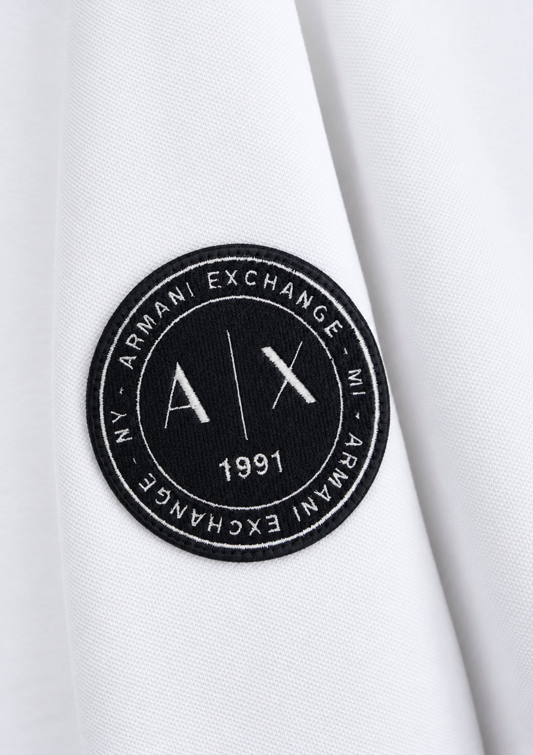 Felpa girocollo in piquet stretch con patch logo circolare Bianca XM002929 AF16222 U0007 ARMANI EXCHANGE