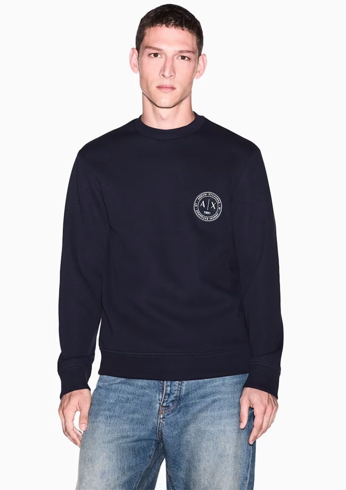 Felpa girocollo in piquet stretch con patch logo circolare Deep Navy XM002929 AF16222 UB101 ARMANI EXCHANGE