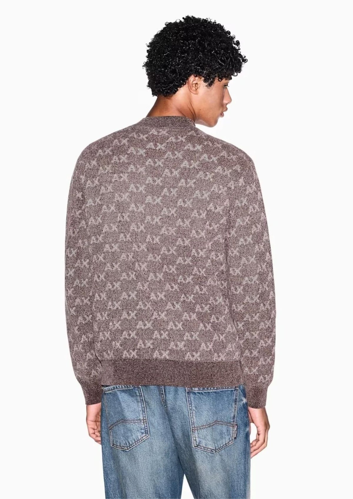 Pullover girocollo con logo all over e bordi a costine Beige Falcon XM002992 AF16916 F6236 ARMANI EXCHANGE