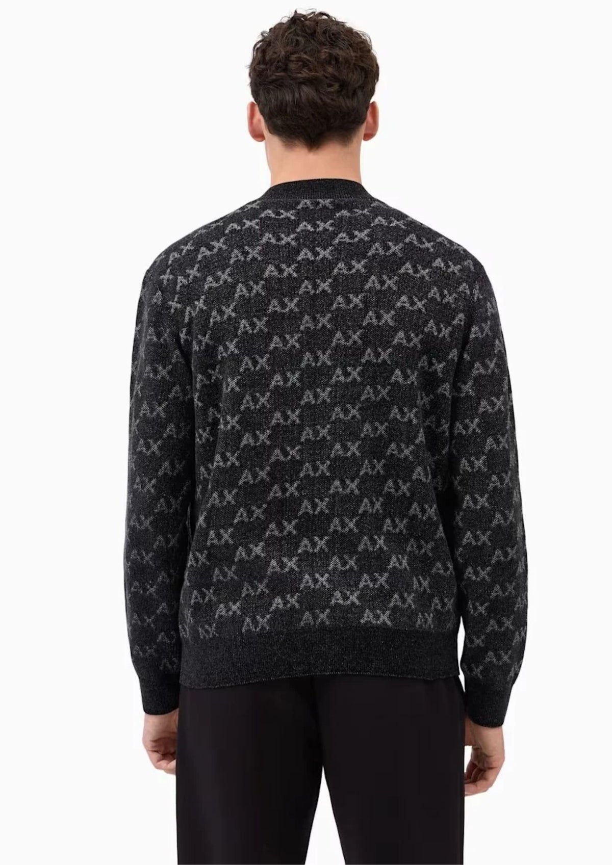 Pullover girocollo con logo all over e bordi a costine Nero XM002992 AF16916 FC356 ARMANI EXCHANGE