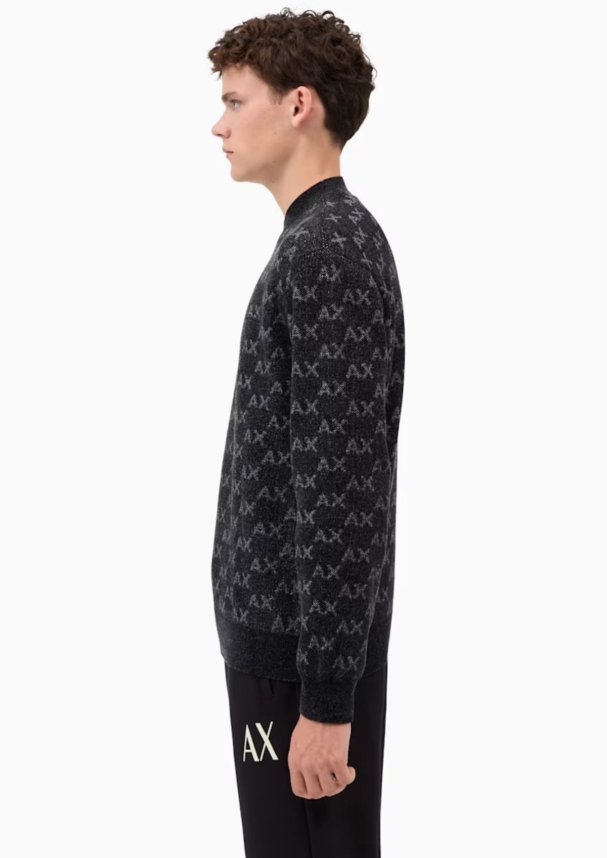 Pullover girocollo con logo all over e bordi a costine Nero XM002992 AF16916 FC356 ARMANI EXCHANGE