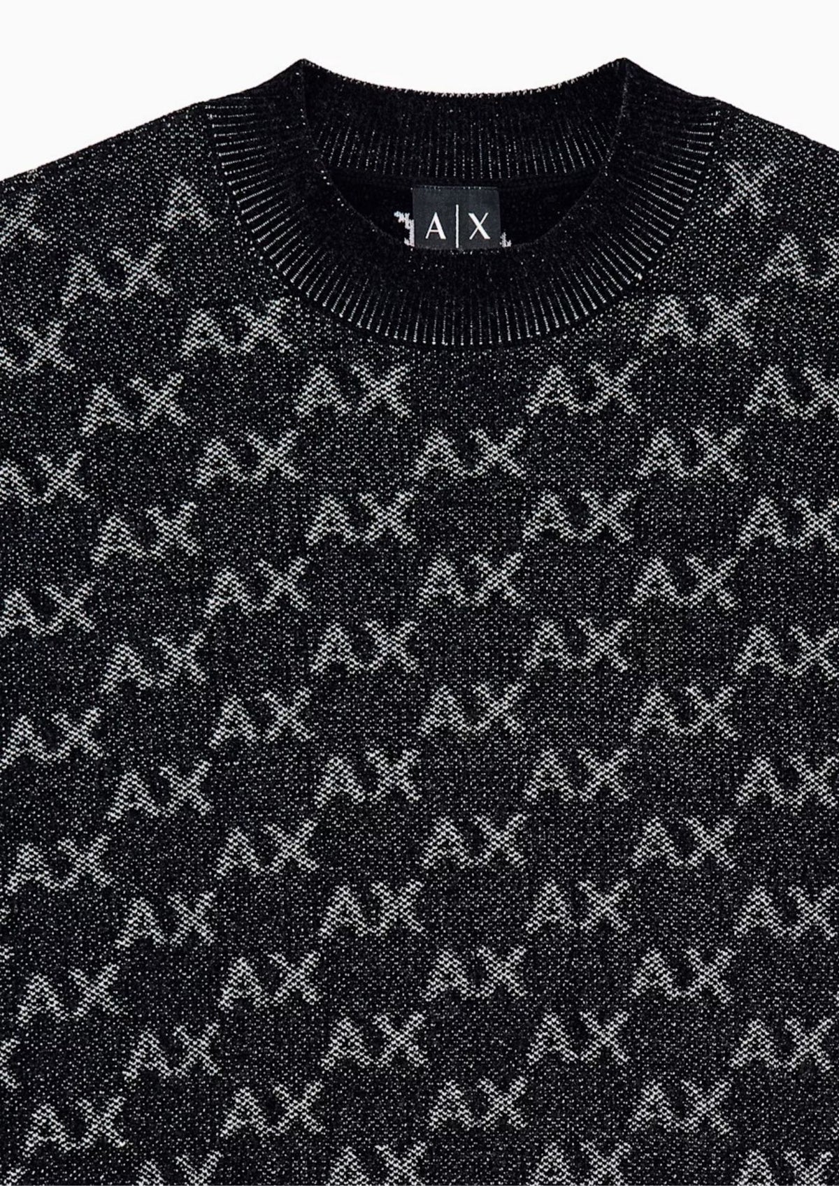 Pullover girocollo con logo all over e bordi a costine Nero XM002992 AF16916 FC356 ARMANI EXCHANGE