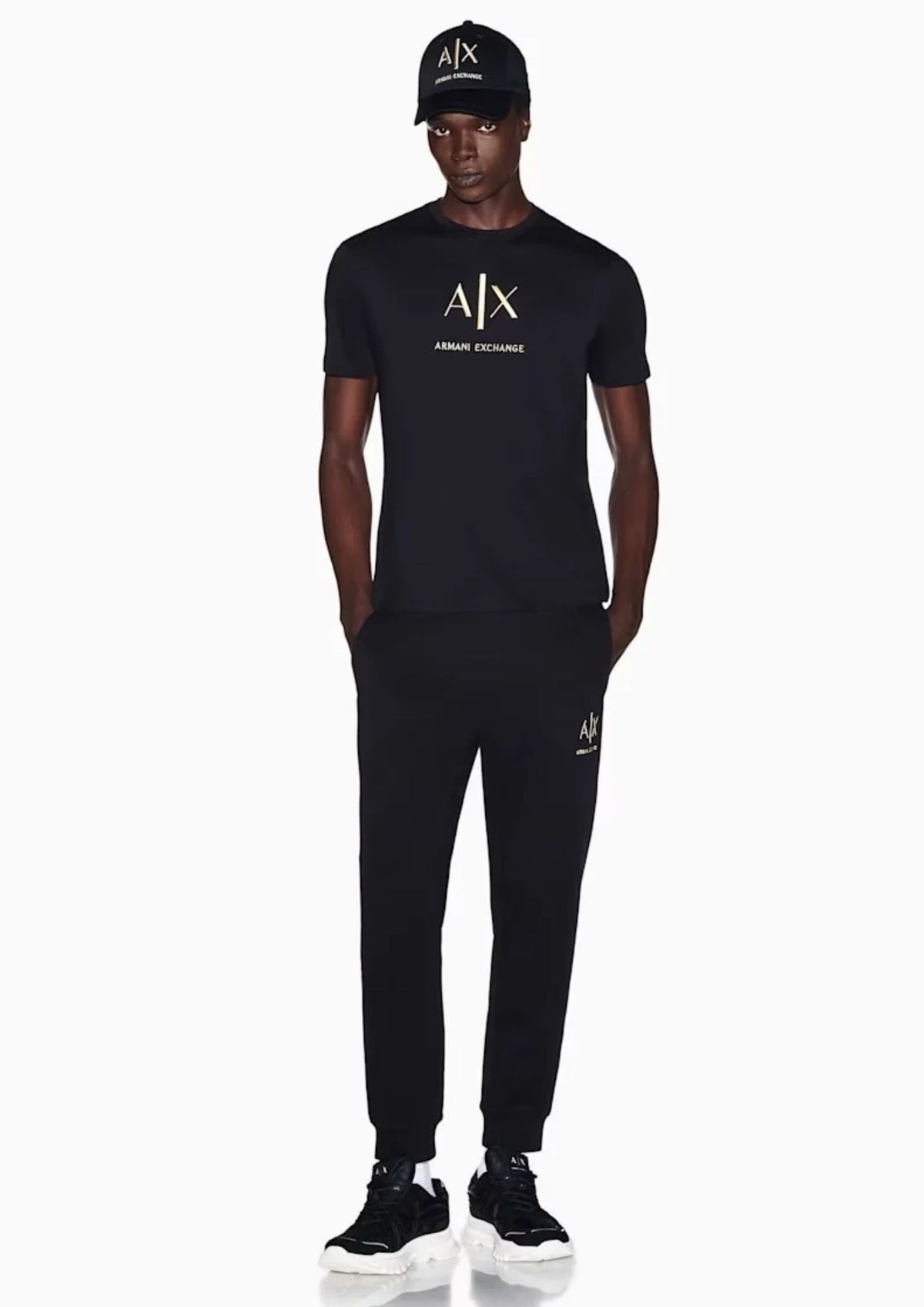 T-shirt slim Black and Gold in cotone con logo Nera XM003114 AF10356 UC001 ARMANI EXCHANGE