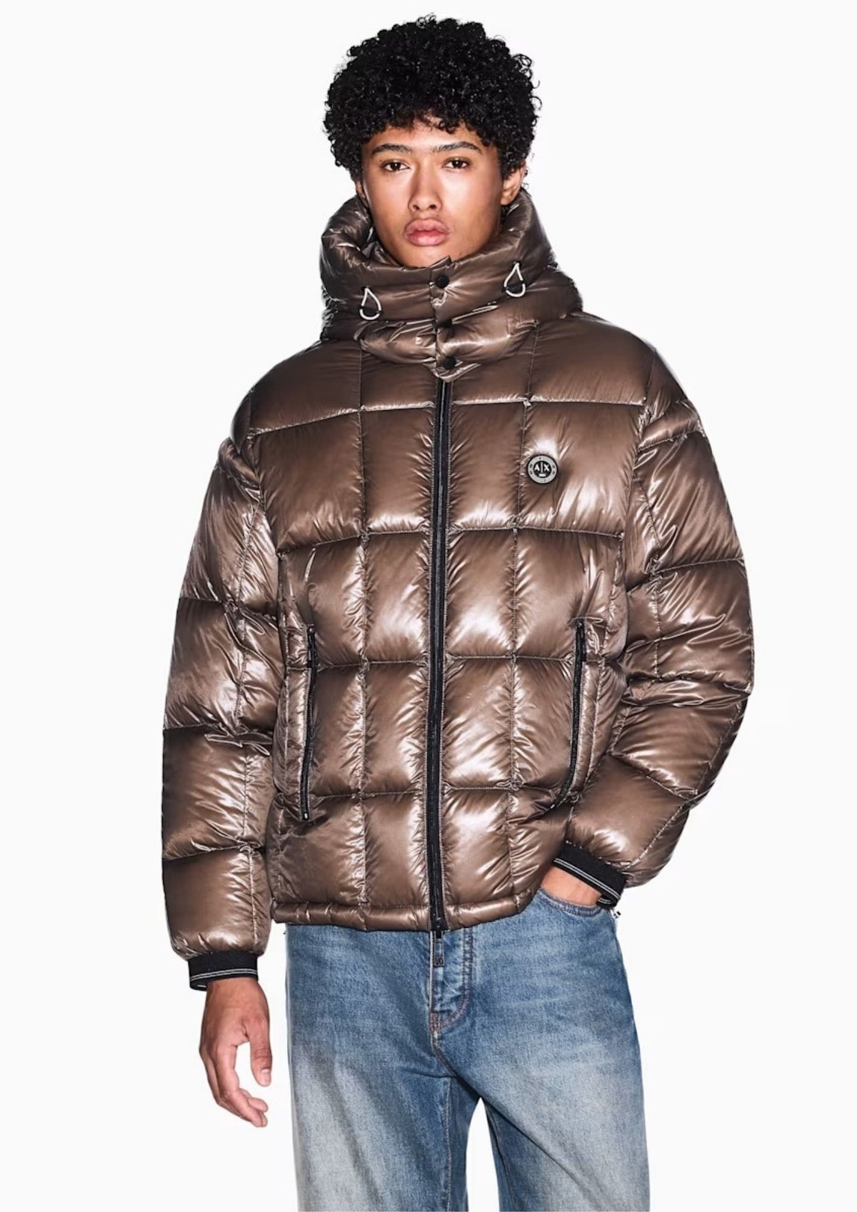 Piumino lucido con cappuccio e imbottitura in piuma d'anatra Falcon XM003344 AF23755 U6125 ARMANI EXCHANGE