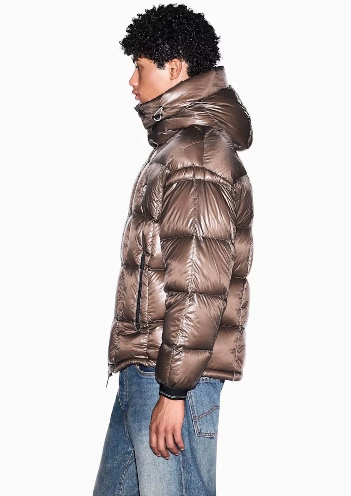 Piumino lucido con cappuccio e imbottitura in piuma d'anatra Falcon XM003344 AF23755 U6125 ARMANI EXCHANGE