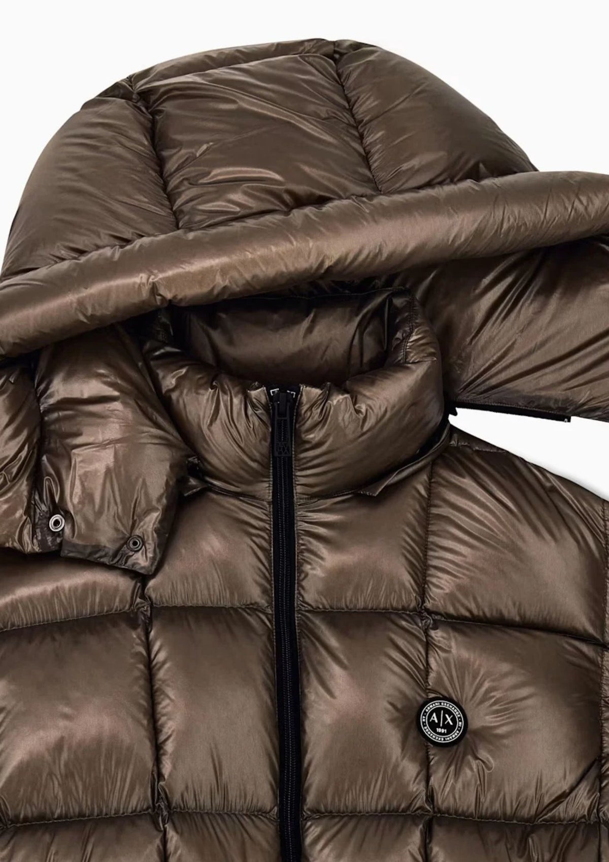 Piumino lucido con cappuccio e imbottitura in piuma d'anatra Falcon XM003344 AF23755 U6125 ARMANI EXCHANGE