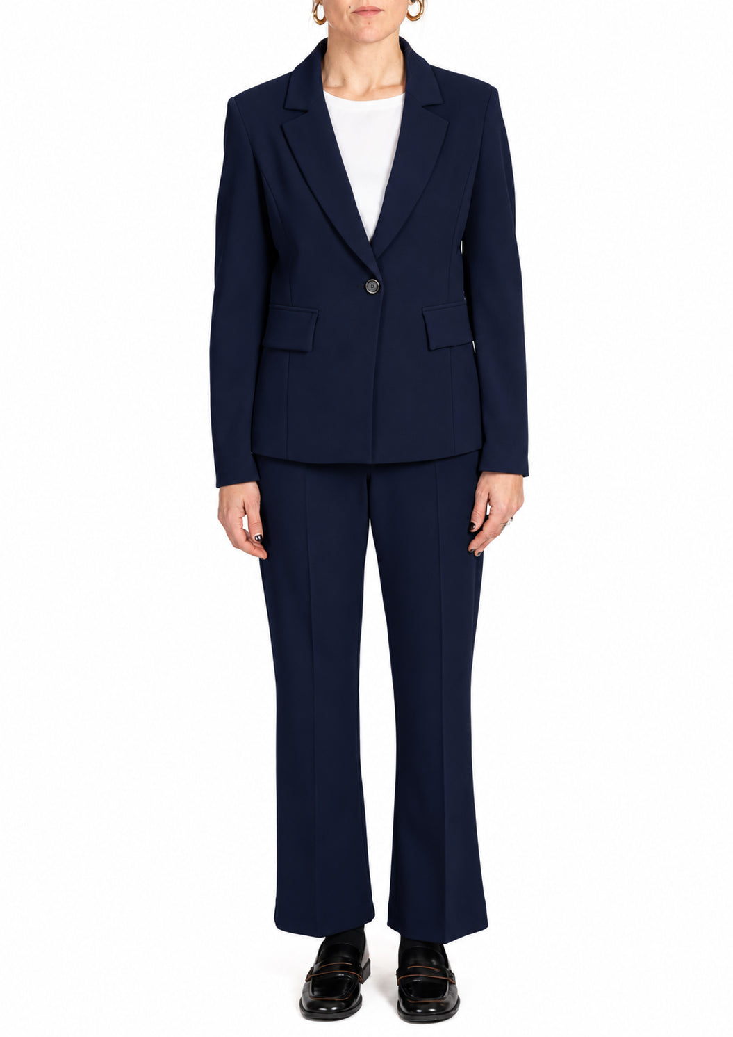 Tailleur Donna con Blazer Monopetto e Pantaloni Leggermente Svasati Blu Navy 6J39R000074N 34 DIANA GALLESI