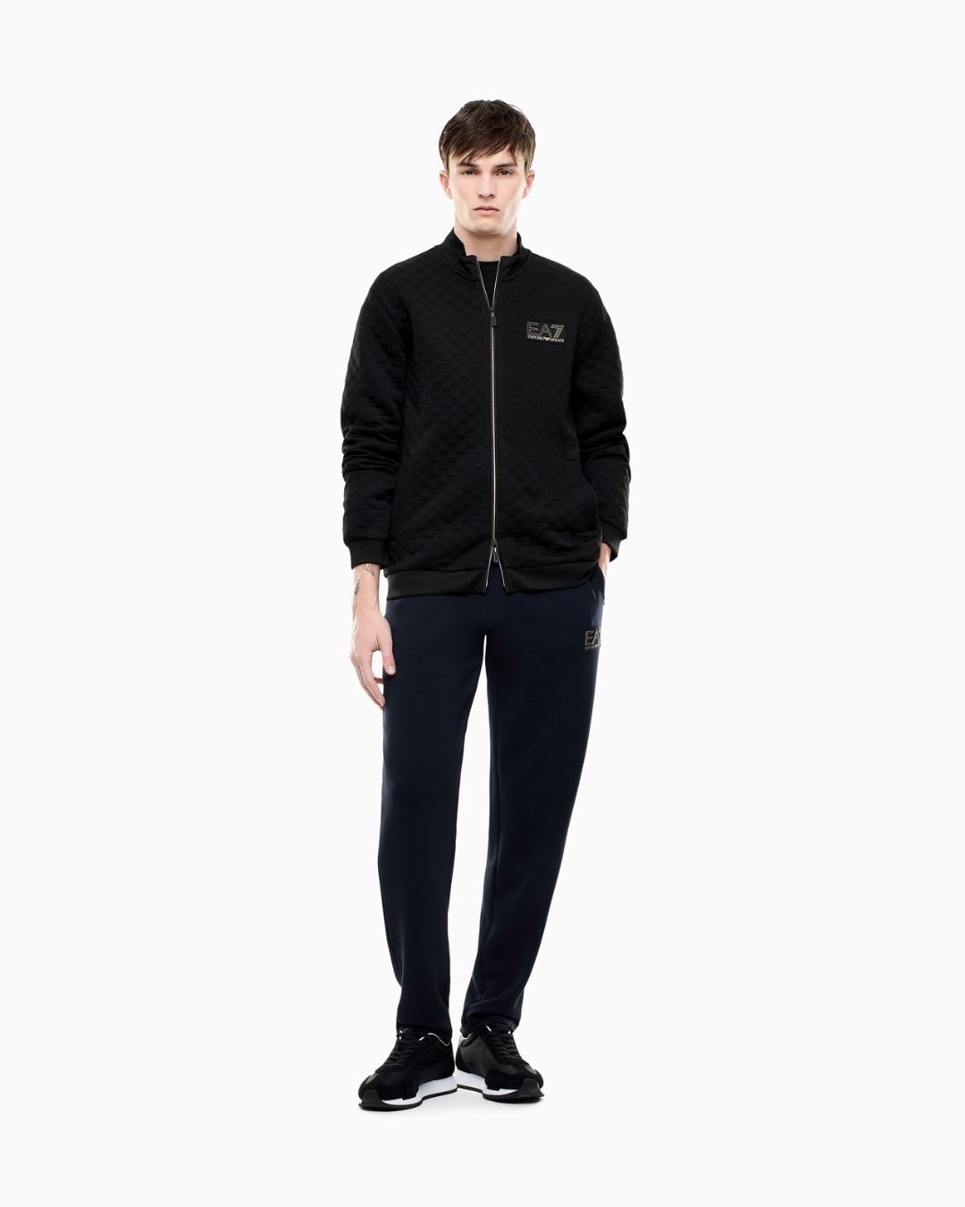 Felpa Premium Label fullzip in jersey con dettagli in maglia Nero 7M002246 AF26241 UC001 EA7 EMPORIO ARMANI