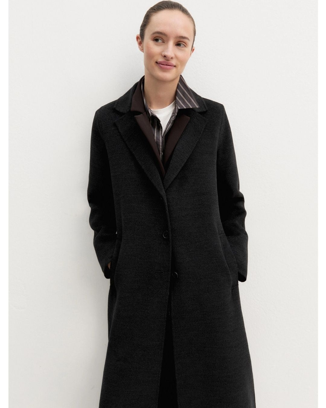 Cappotto lungo in double Grigio Scuro Melange 2625016031200 011 EMME MARELLA