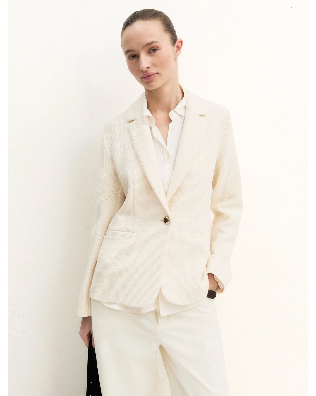 Giacca sfiancata in stuoia stretch Bianco Lana 2625046101200 002 EMME MARELLA