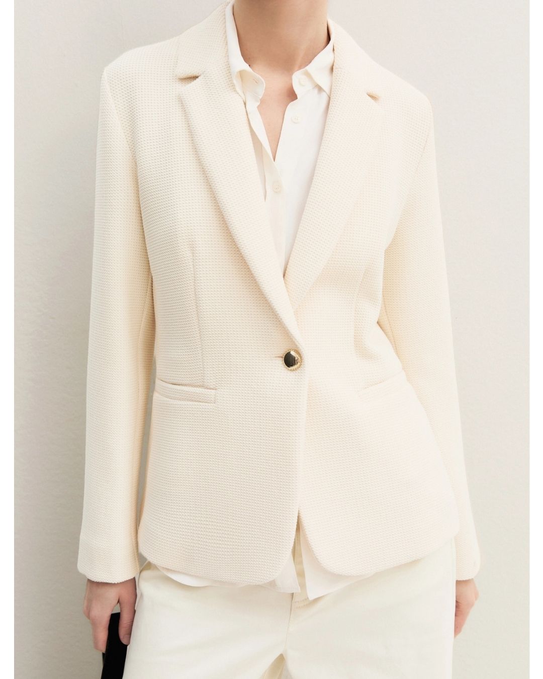 Giacca sfiancata in stuoia stretch Bianco Lana 2625046101200 002 EMME MARELLA