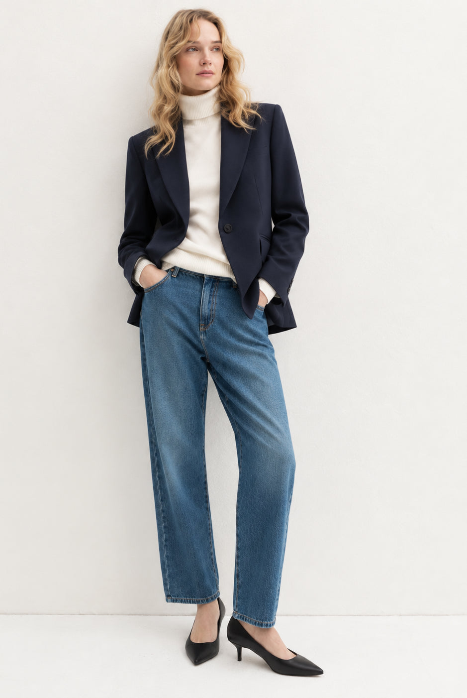 Blazer semiaderente in twill stretch Blu Navy 2625046131200 005 EMME MARELLA