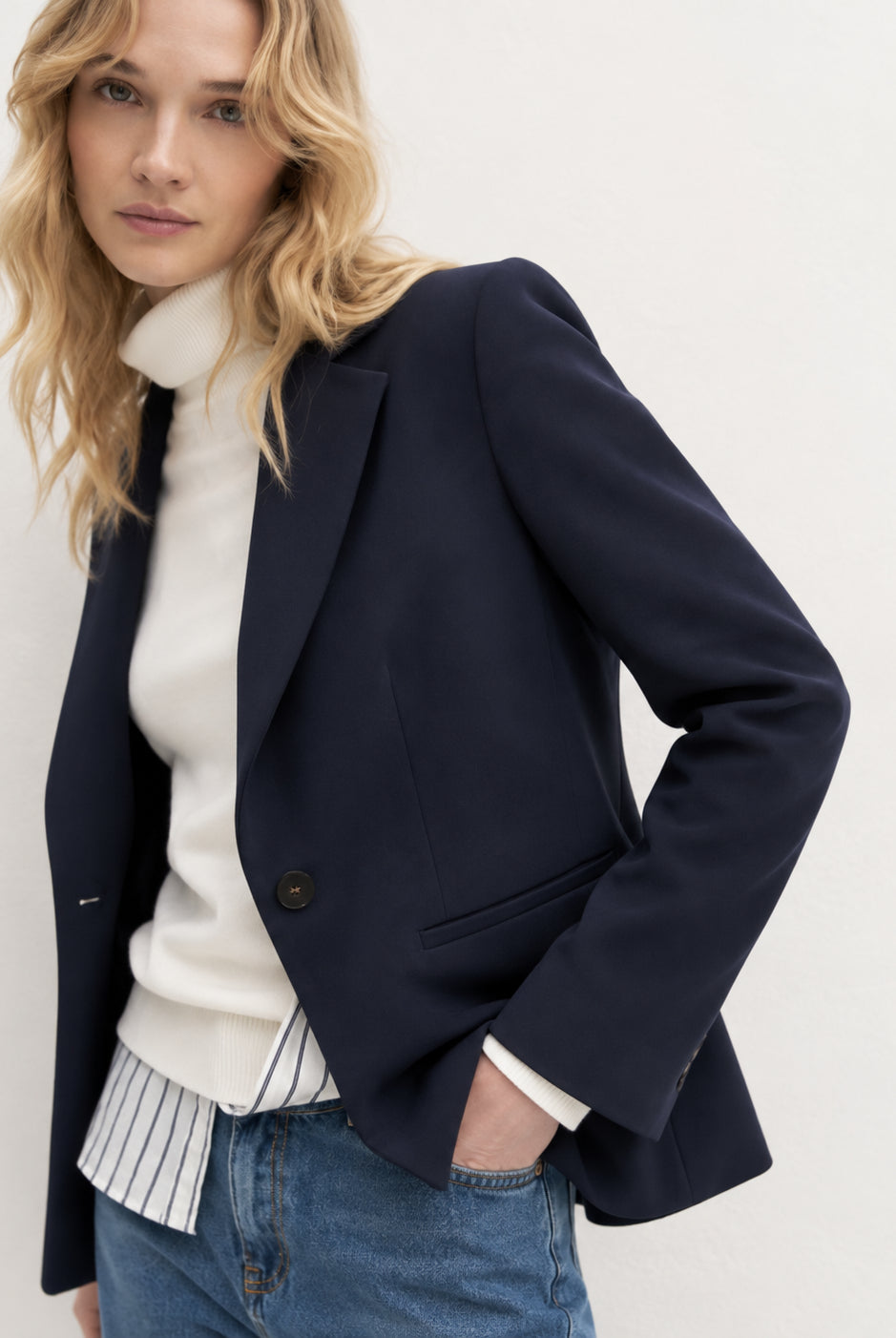 Blazer semiaderente in twill stretch Blu Navy 2625046131200 005 EMME MARELLA