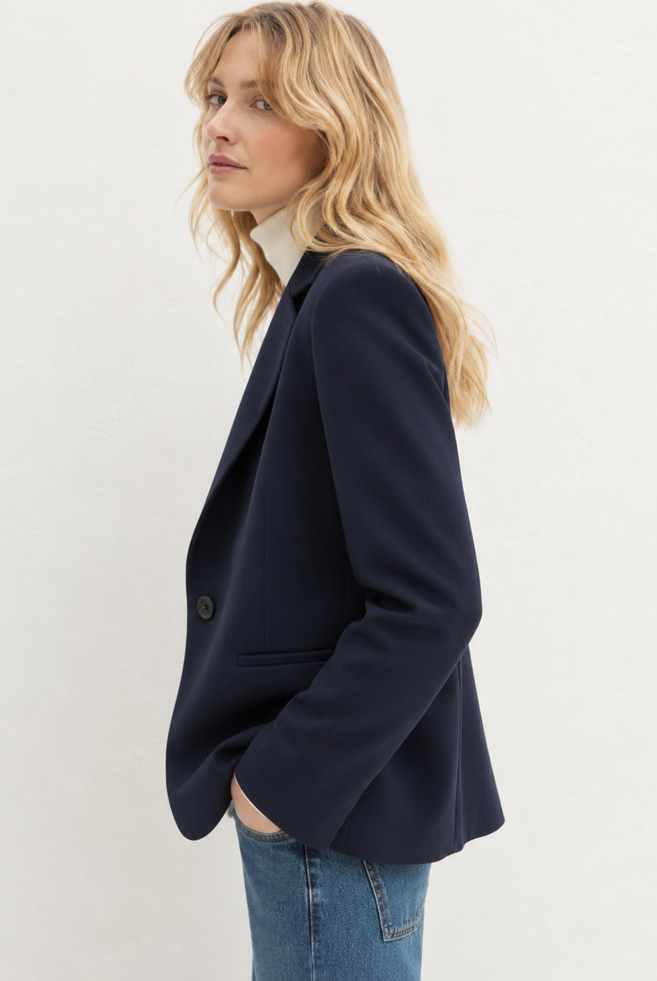 Blazer semiaderente in twill stretch Blu Navy 2625046131200 005 EMME MARELLA