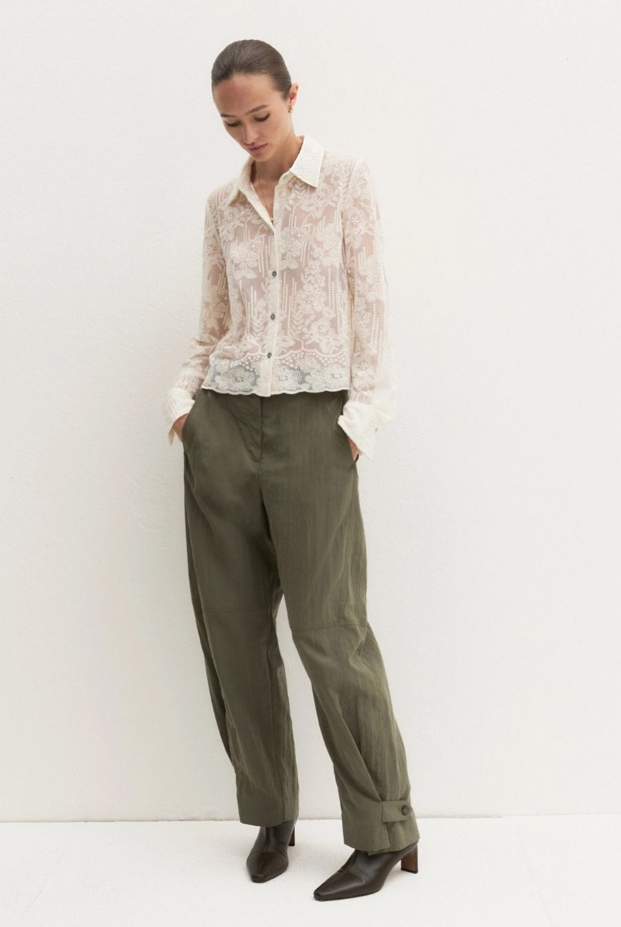 Camicia cropped in tulle ricamato Bianco lana 2625116044200 001 EMME MARELLA