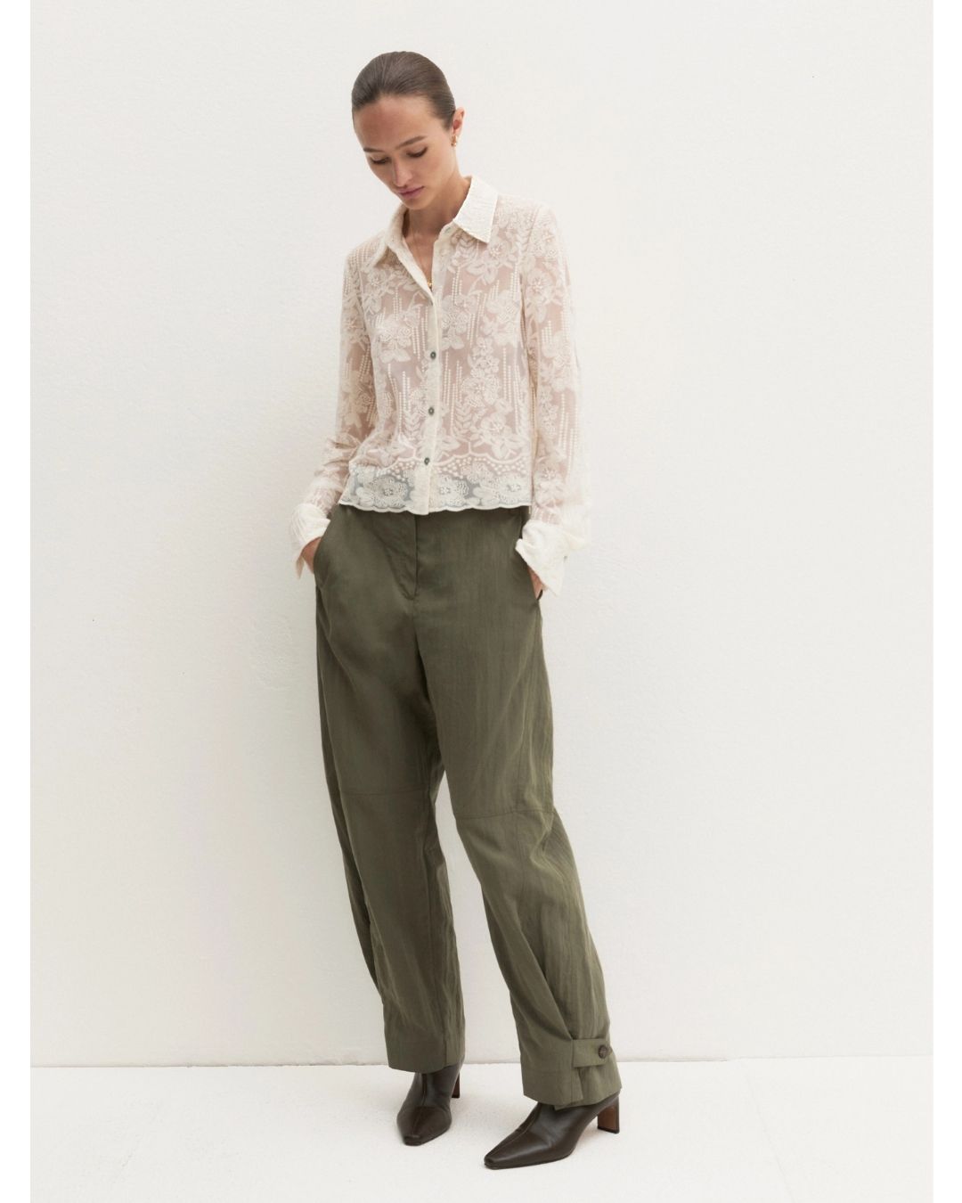 Camicia cropped in tulle ricamato Bianco lana 2625116044200 001 EMME MARELLA