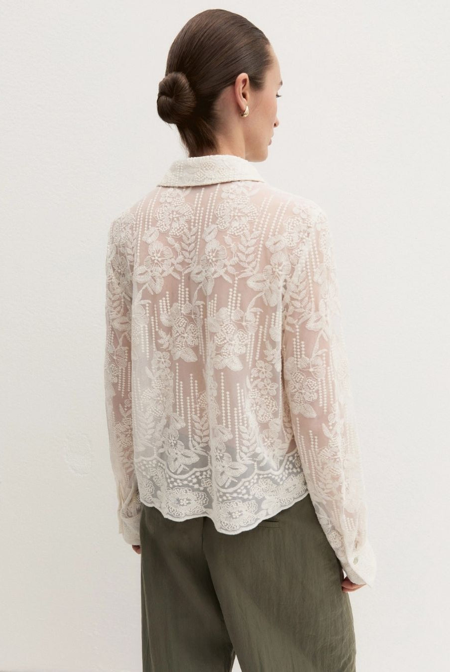 Camicia cropped in tulle ricamato Bianco lana 2625116044200 001 EMME MARELLA