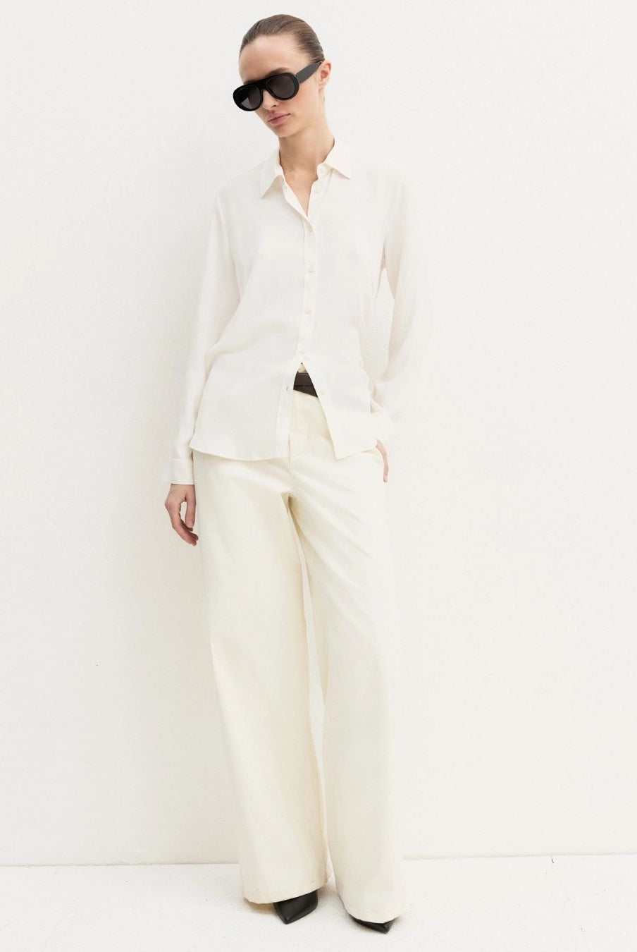 Camicia dritta in misto seta Bianco lana 2625116051200 001 EMME MARELLA
