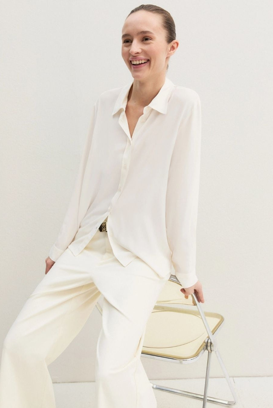 Camicia dritta in misto seta Bianco lana 2625116051200 001 EMME MARELLA