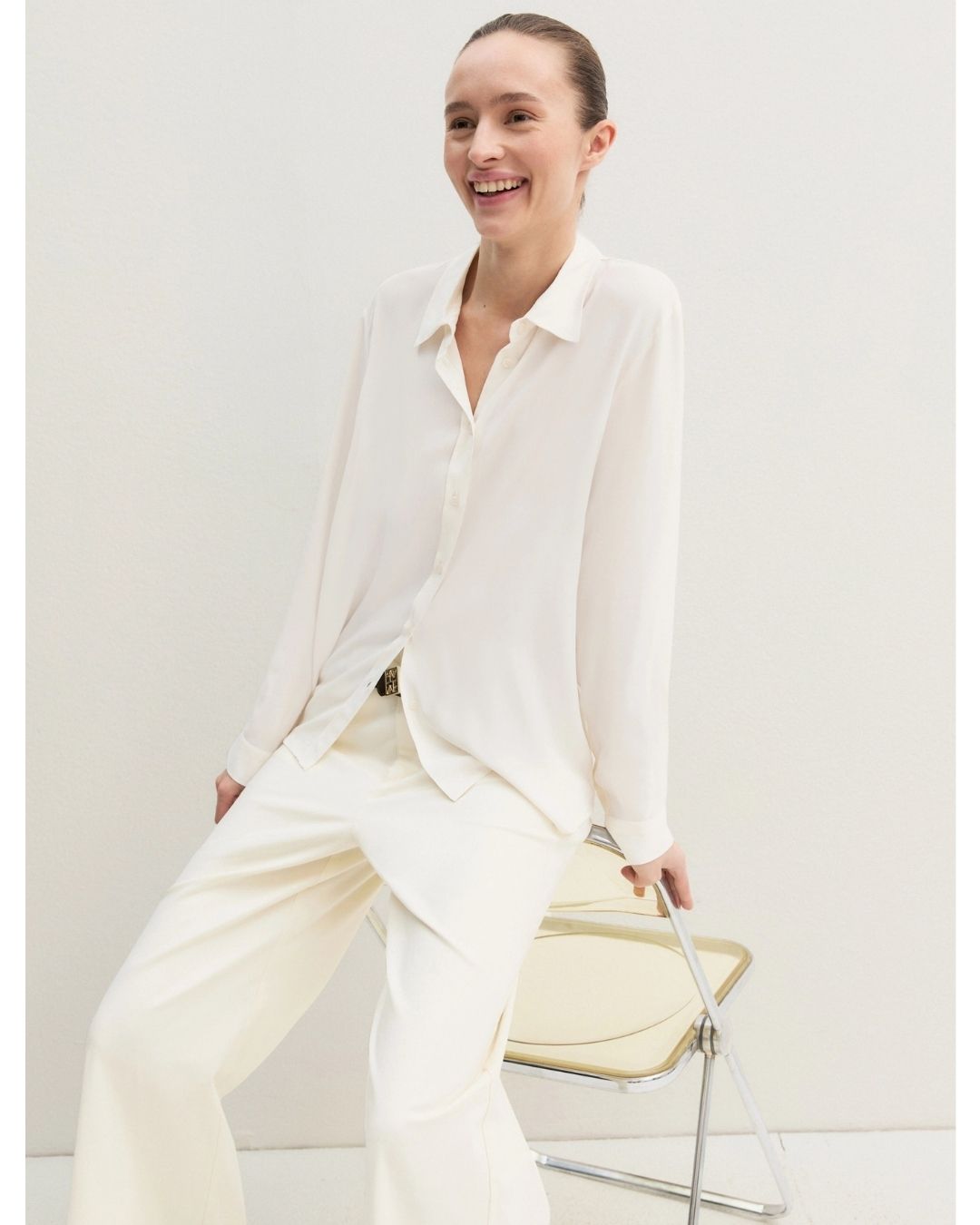 Camicia dritta in misto seta Bianco lana 2625116051200 001 EMME MARELLA
