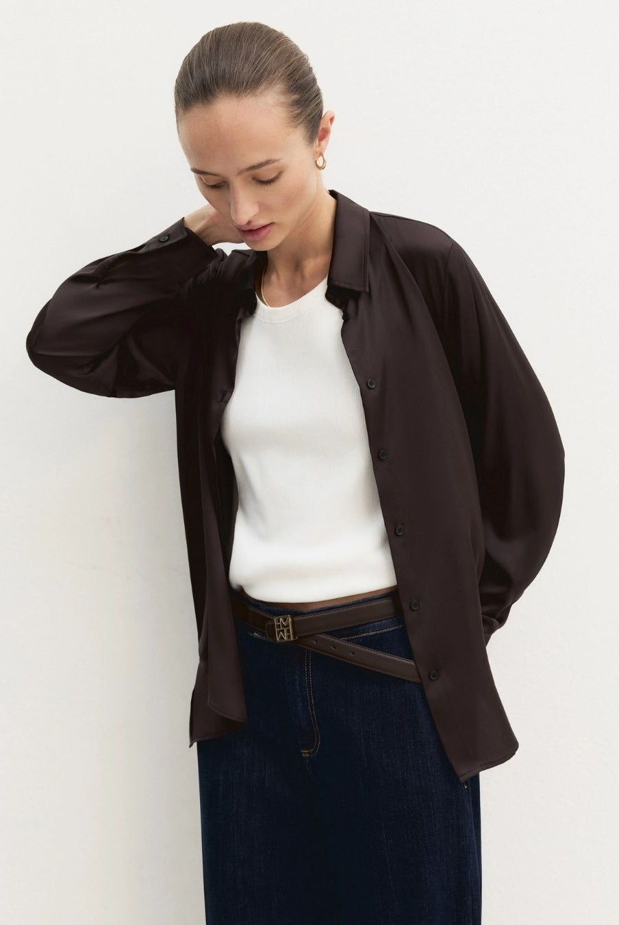 Camicia in raso stretch Testa di moro 2625116081200 011 EMME MARELLA