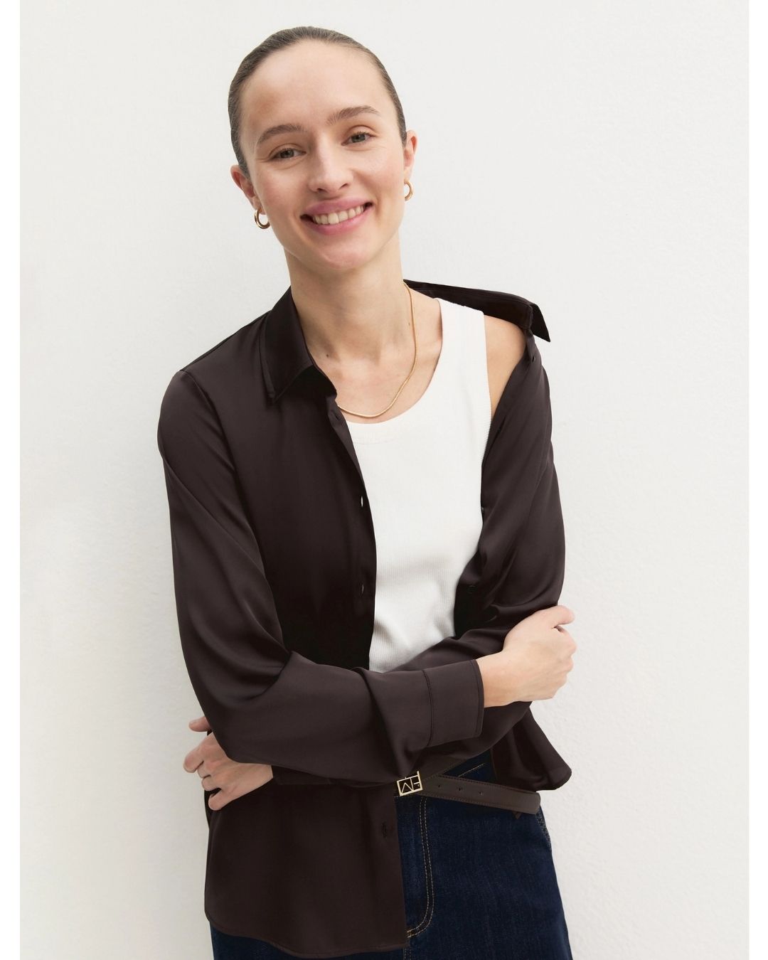 Camicia in raso stretch Testa di moro 2625116081200 011 EMME MARELLA