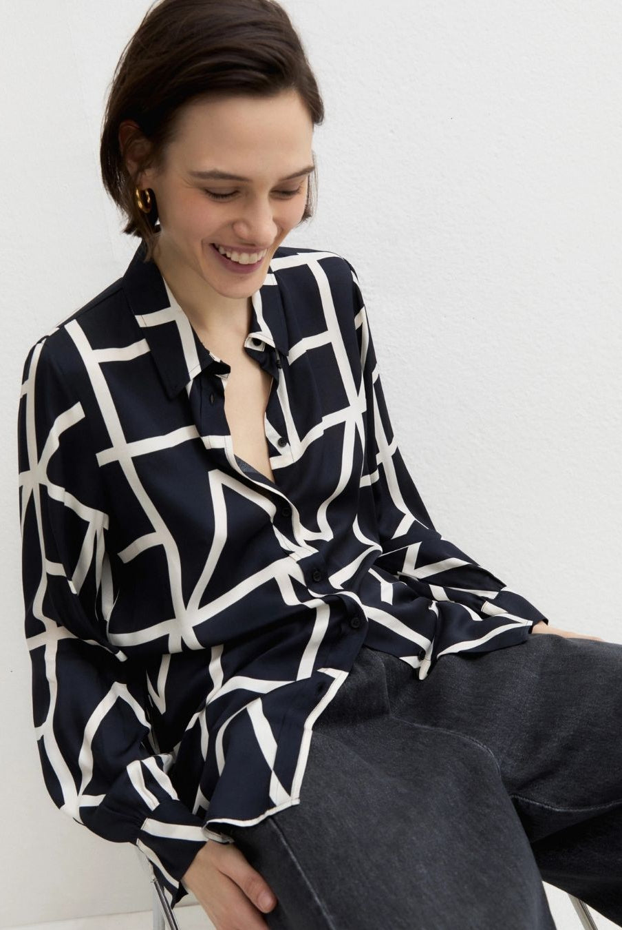 Camicia in twill di viscosa Blu 2625116102200 008 EMME MARELLA