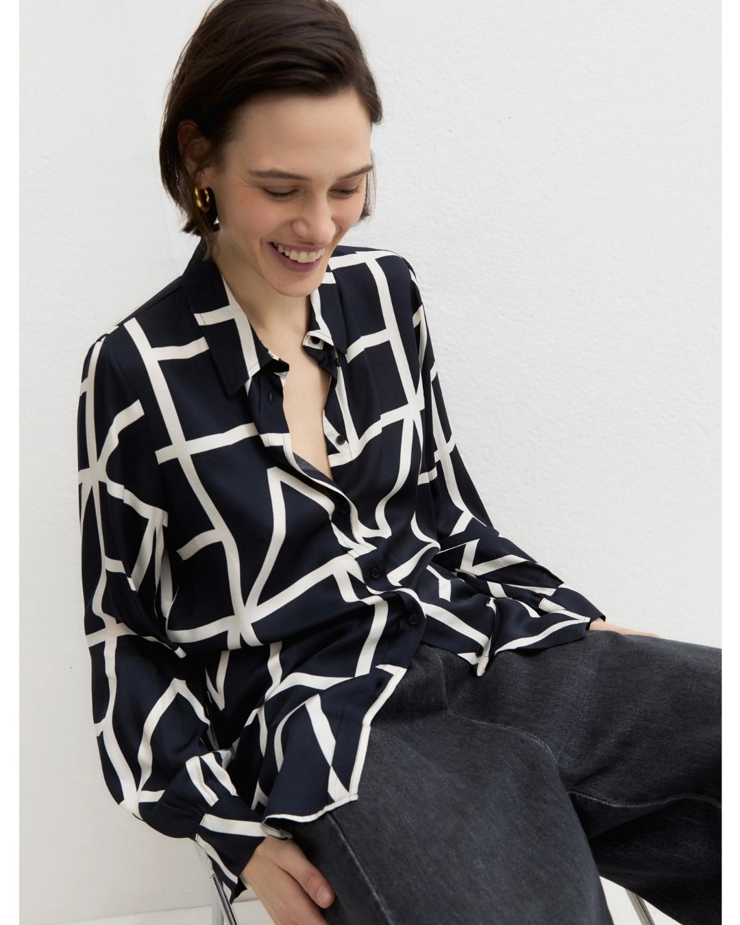 Camicia in twill di viscosa Blu 2625116102200 008 EMME MARELLA