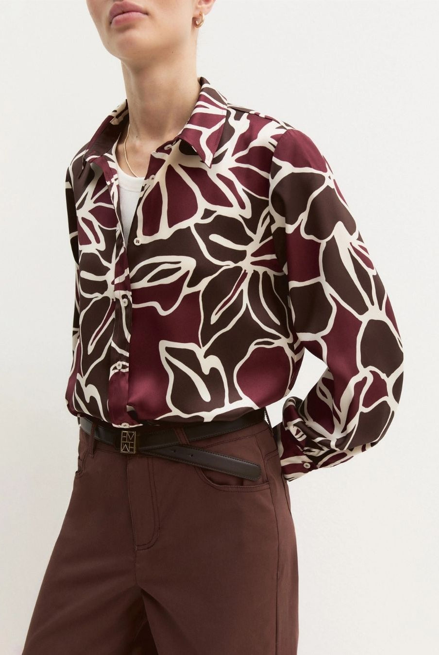 Camicia in twill stampato Marrone 2625116161200 002 EMME MARELLA