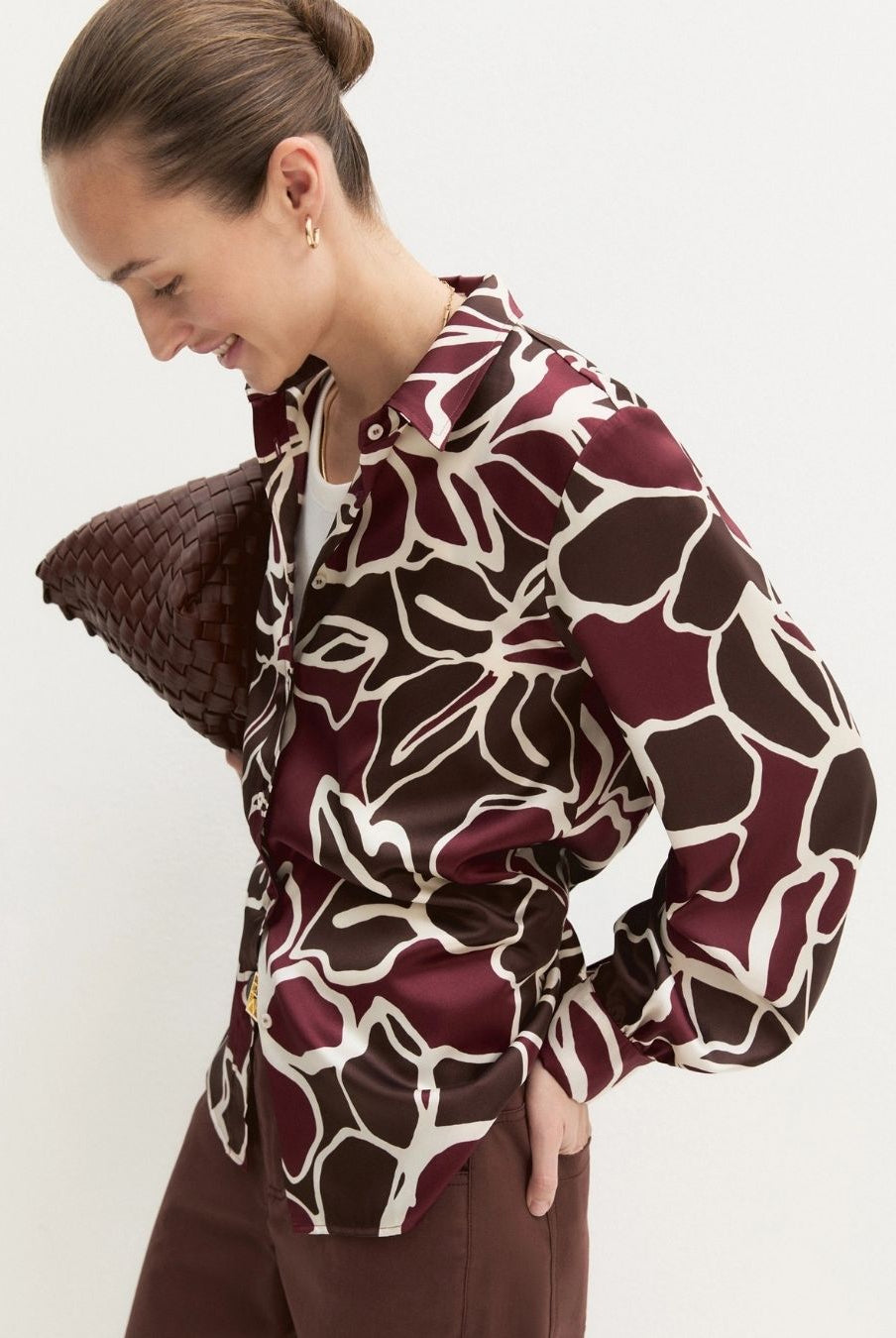 Camicia in twill stampato Marrone 2625116161200 002 EMME MARELLA