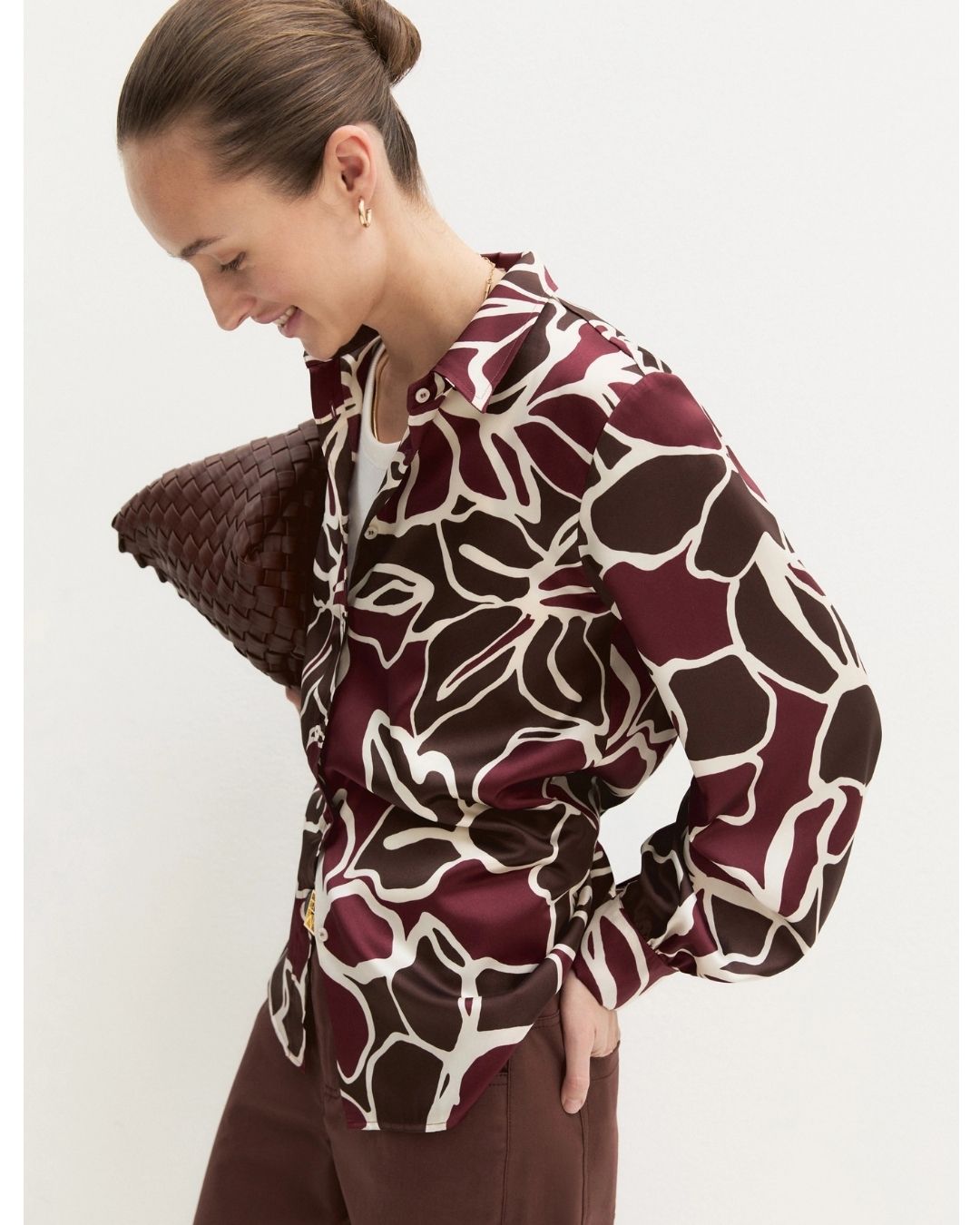 Camicia in twill stampato Marrone 2625116161200 002 EMME MARELLA