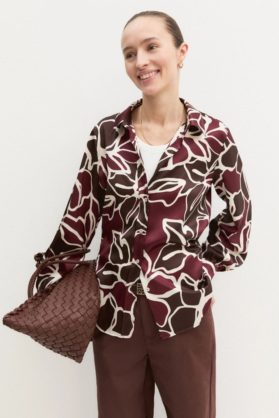 Camicia in twill stampato Marrone 2625116161200 002 EMME MARELLA