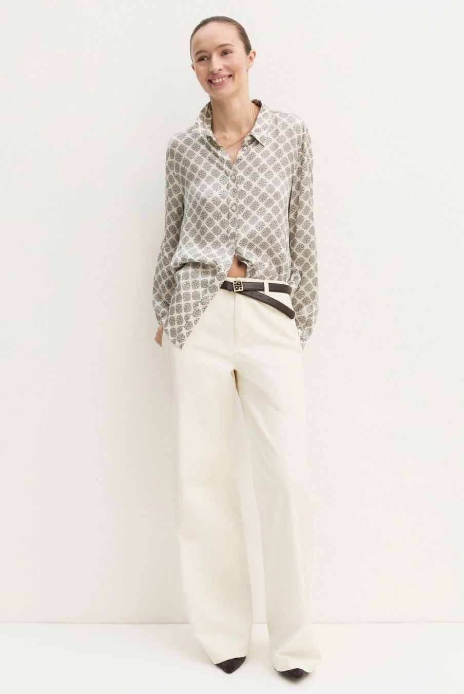 Camicia in raso stampato Bianco lana 2625116191200 004 EMME MARELLA