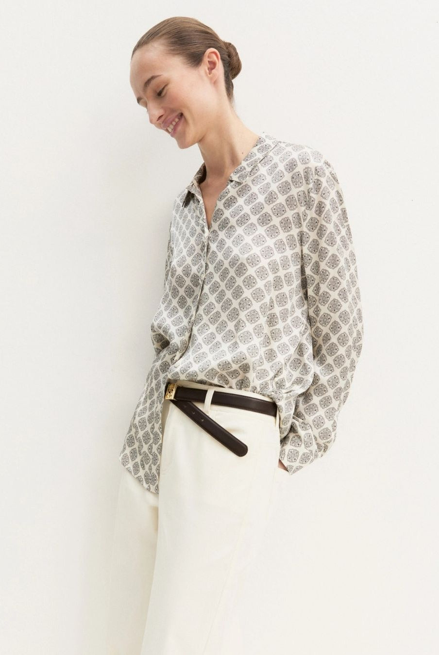 Camicia in raso stampato Bianco lana 2625116191200 004 EMME MARELLA