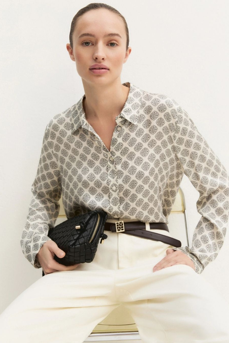 Camicia in raso stampato Bianco lana 2625116191200 004 EMME MARELLA