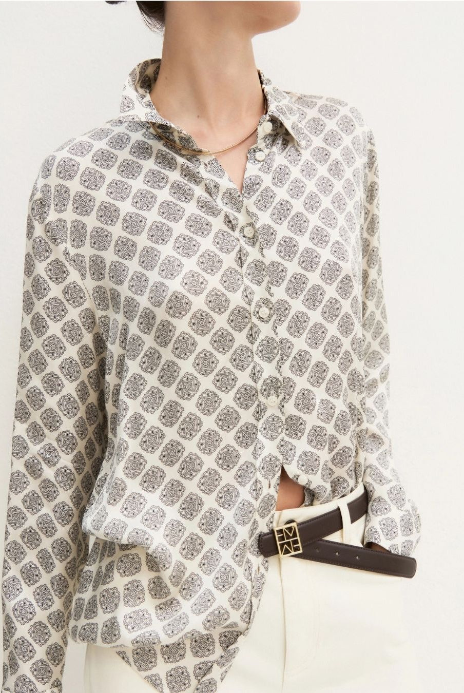 Camicia in raso stampato Bianco lana 2625116191200 004 EMME MARELLA
