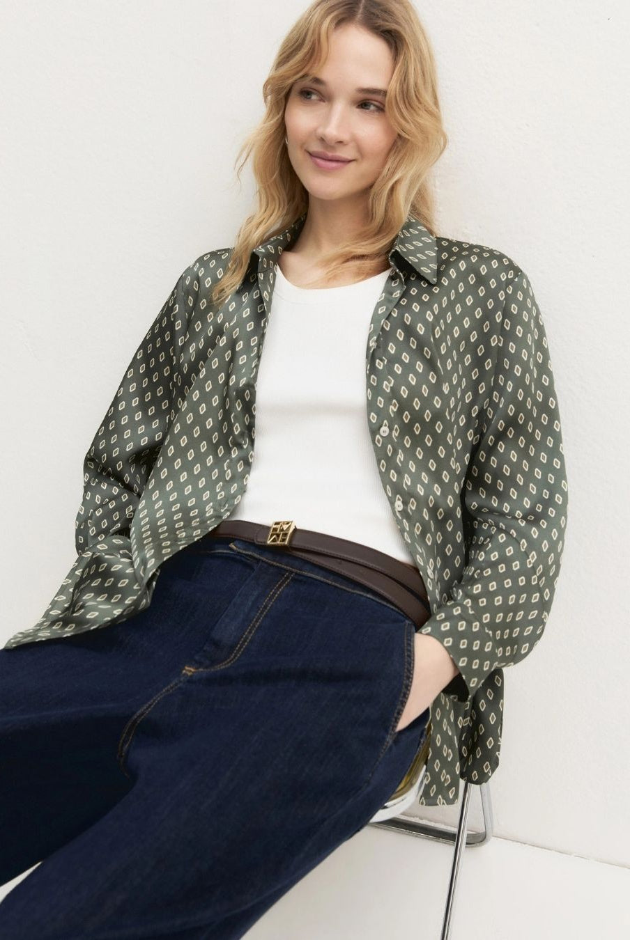 Camicia in twill stampato Salvia 2625116231200 003 EMME MARELLA
