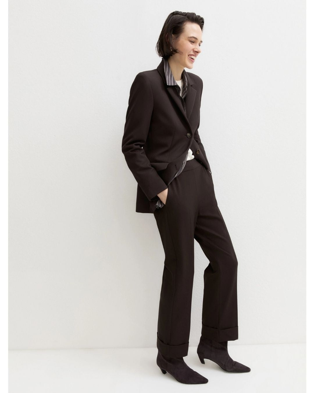 Pantalone in gabardina stretch Testa di moro 2625136082200 009 EMME MARELLA