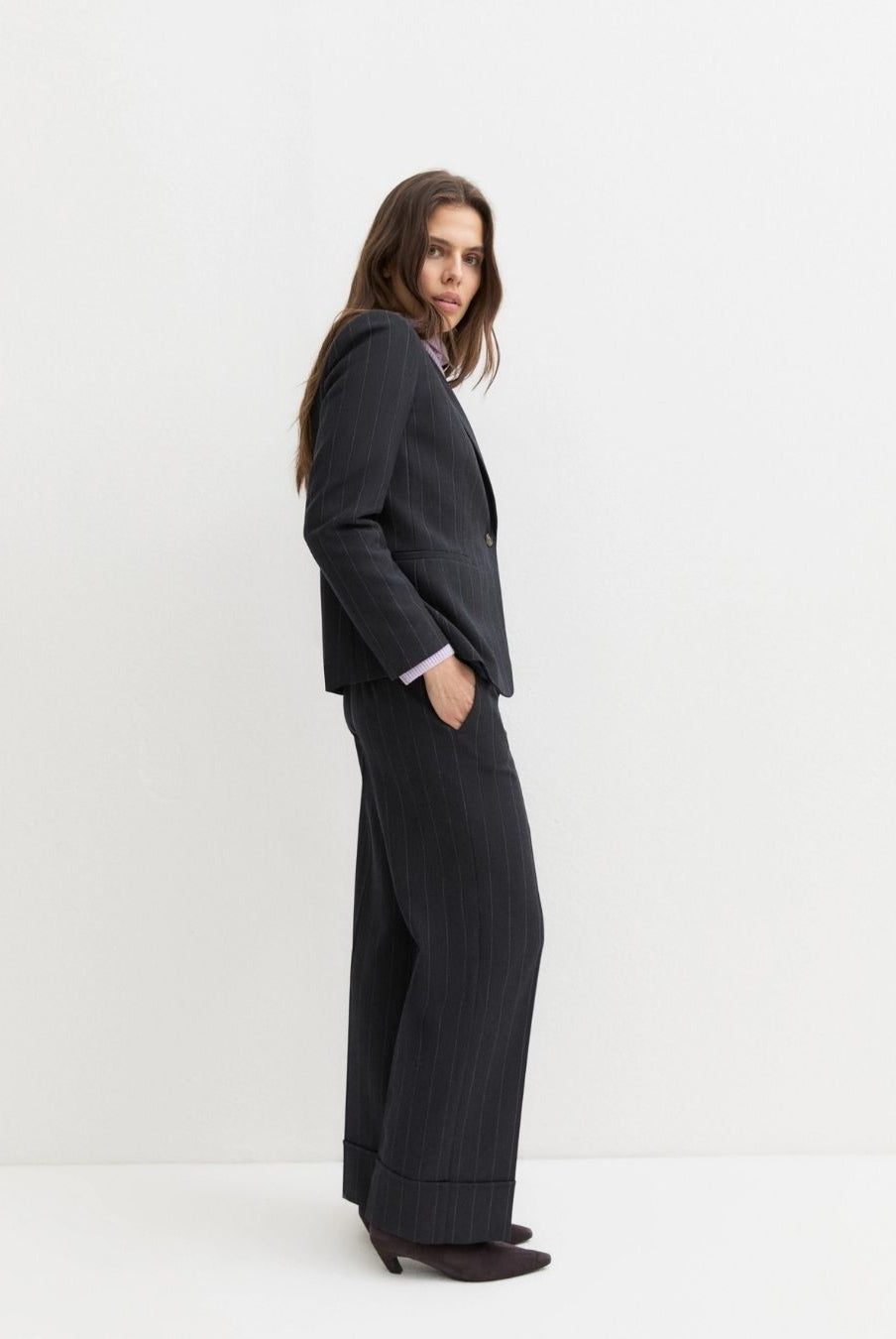 Pantalone dritto in gabardina stretch Blu 2625136202200 002 EMME MARELLA