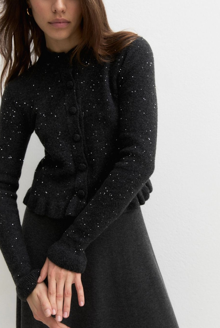 Cardigan in misto lana con paillette Grigio scuro melange 2625346022200 006 EMME MARELLA