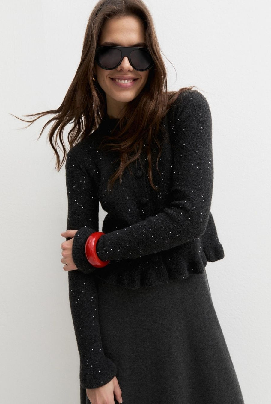 Cardigan in misto lana con paillette Grigio scuro melange 2625346022200 006 EMME MARELLA