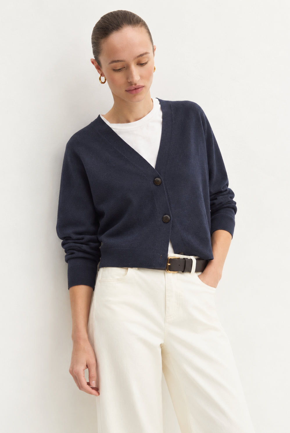 Cardigan dritto in viscosa stretch Emmbacini Navy 2625346041200 001 EMME MARELLA