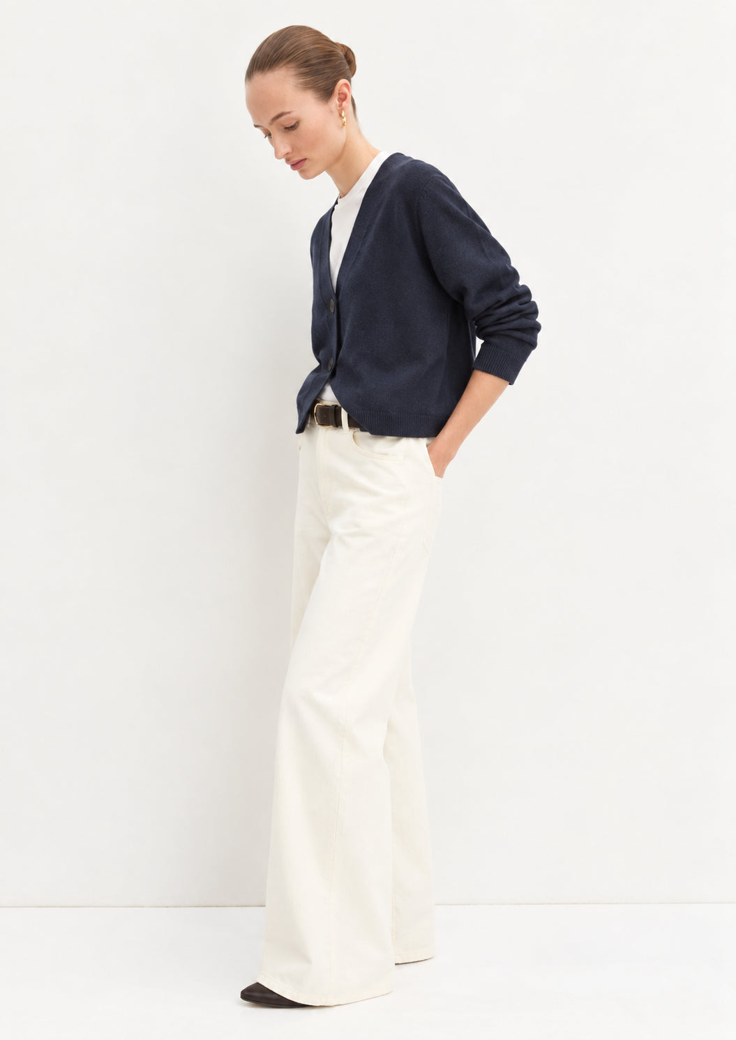 Cardigan dritto in viscosa stretch Emmbacini Navy 2625346041200 001 EMME MARELLA